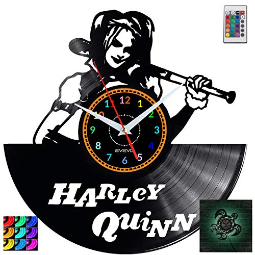 EVEVO Harley Quinn Wanduhr RGB LED Pilot Wanduhr Vinyl Schallplatte Retro-Uhr Handgefertigt Vintage-Geschenk Style Raum Home Dekorationen Tolles Geschenk Uhr