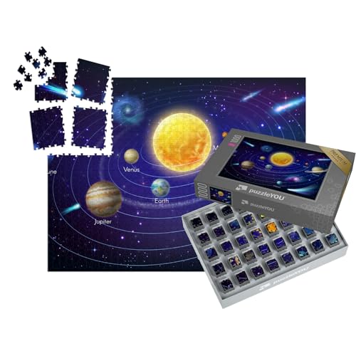 puzzleYOU: SMART Sorted® | Puzzle 1000 Teile leicht gemacht „Sonnensystem-Planeten um die Sonne - Vektor-Design des Weltraums und der Astronomie“