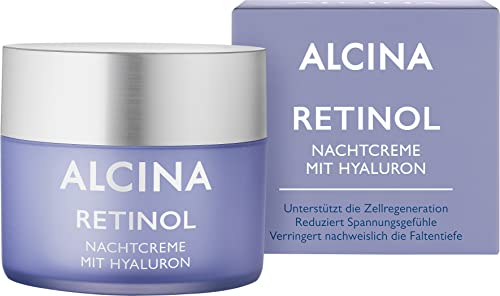 ALCINA Retinol Nachtcreme - 1 x 50 ml - Intensiv, pflegende Gesichtscreme für glattere und straffere Haut - Fördert die Regeneration der Zellen während des Schlafs - Mit Hyaluronsäure und Sheabutter