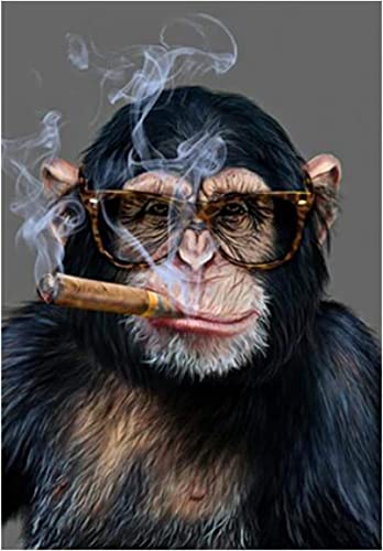 zxiany Schimpanse Affe Rauchen Zigarre Leinwand Malerei Wandkunst Poster und Drucke Tiere Dekorative Wandbild für Wohnzimmer Dekor 80x120cm Kein Rahmen-20