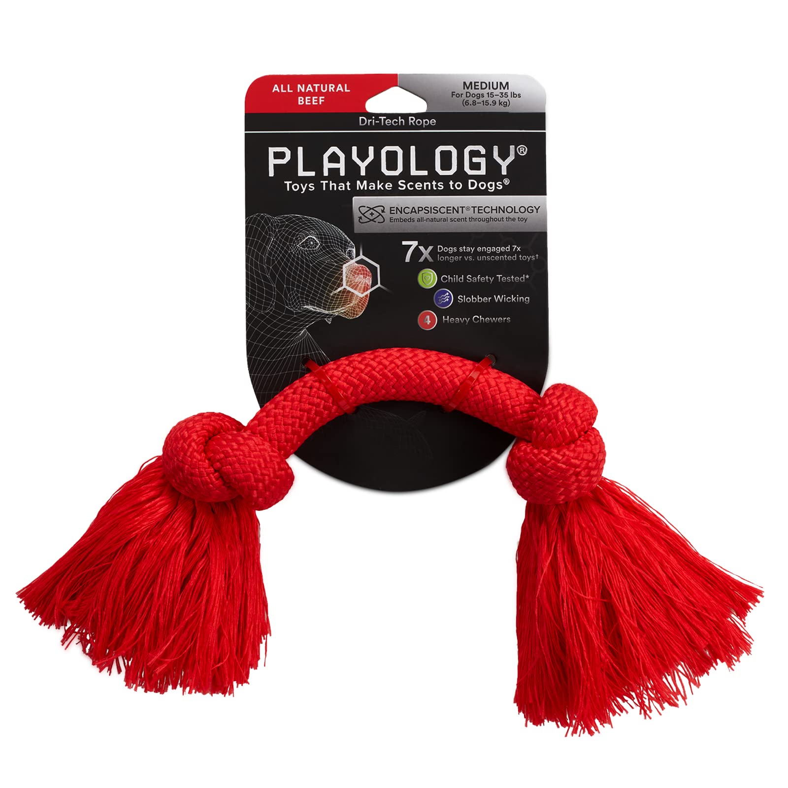 Playology - Dri-Tech Hundespielzeug aus Seil; mittelgroß; fesselnder rein natürlicher Rindfleischduft