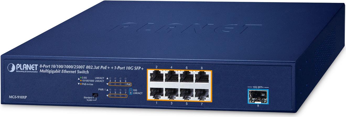 PLANET MGS-910XP Netzwerk-Switch Unmanaged 2.5G Ethernet (100/1000/2500) Power over Ethernet (PoE) Blau (MGS-910XP)