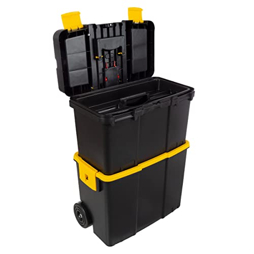 Stalwart - 75-3042 Stapelbarer mobiler Werkzeugkoffer mit Rollen schwarz, gelb, klar