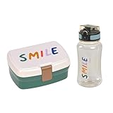 LÄSSIG Brotdose & Trinkflasche Set - Lunch Set mit Lunchbox und Trinkflasche (460 ml)/Little Gang Smile milky/ocean green