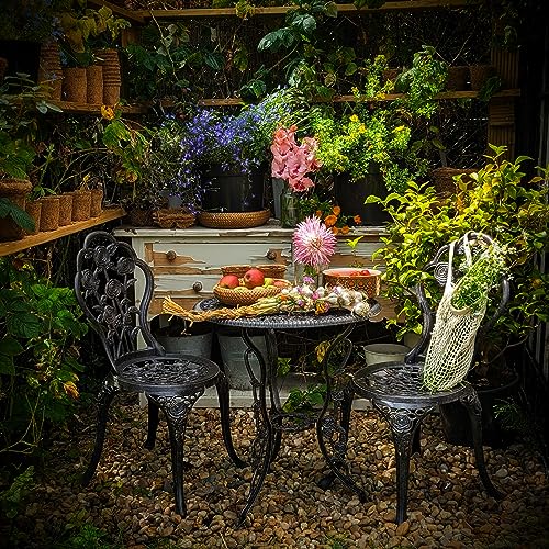 Lazy Susan™ London Rose Gartenmöbel-Set, rund, 60 cm, Sandguss-Aluminium, wetterfest, wartungsfrei, passende Bistrostühle, Antik-Bronze-Finish