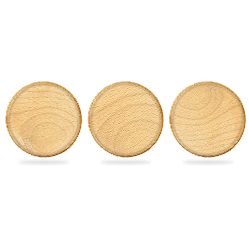 Wood Dinner Plates, 10Inch Round Wood Plates Set of 3, Easy Cleaning & Lightweight for Dishes Snack