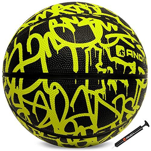 AND1 Fantom Gummi-Basketball und Pumpe (Graffiti-Serie) - Offizielle Größe 7 (74,9 cm) Streetball, hergestellt für Basketballspiele im Innen- und Außenbereich (Volt)