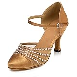 URVIP Neuheiten Frauen's Pailletten Heels Absatzschuhe Moderne Latein-Schuhe mit Knöchelriemen Tanzschuhe LD036 Nackt 34 2/3 EU