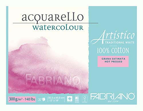 Honsell 30003045 - Fabriano Artistico Acquarello Watercolour, hochwertiger Künstler - Aquarellkarton, naturweiß, Satiniert hot pressed, ca. 30,5 x 45,5 cm, 20 Blatt 300 g/m²