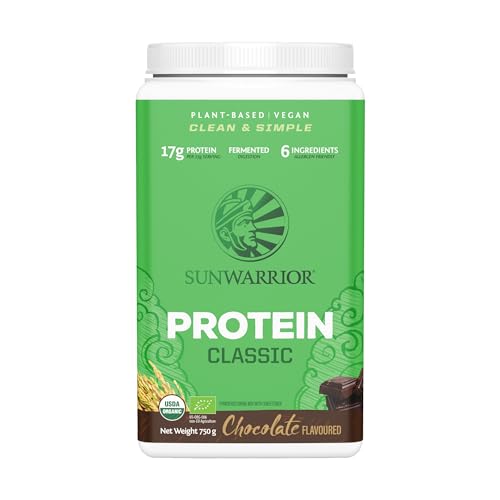 Sunwarrior - Classic - Vegan Sprouted Brown Rice Protein Powder Raw Organic Plant Based Protein - Chocolate - 750g