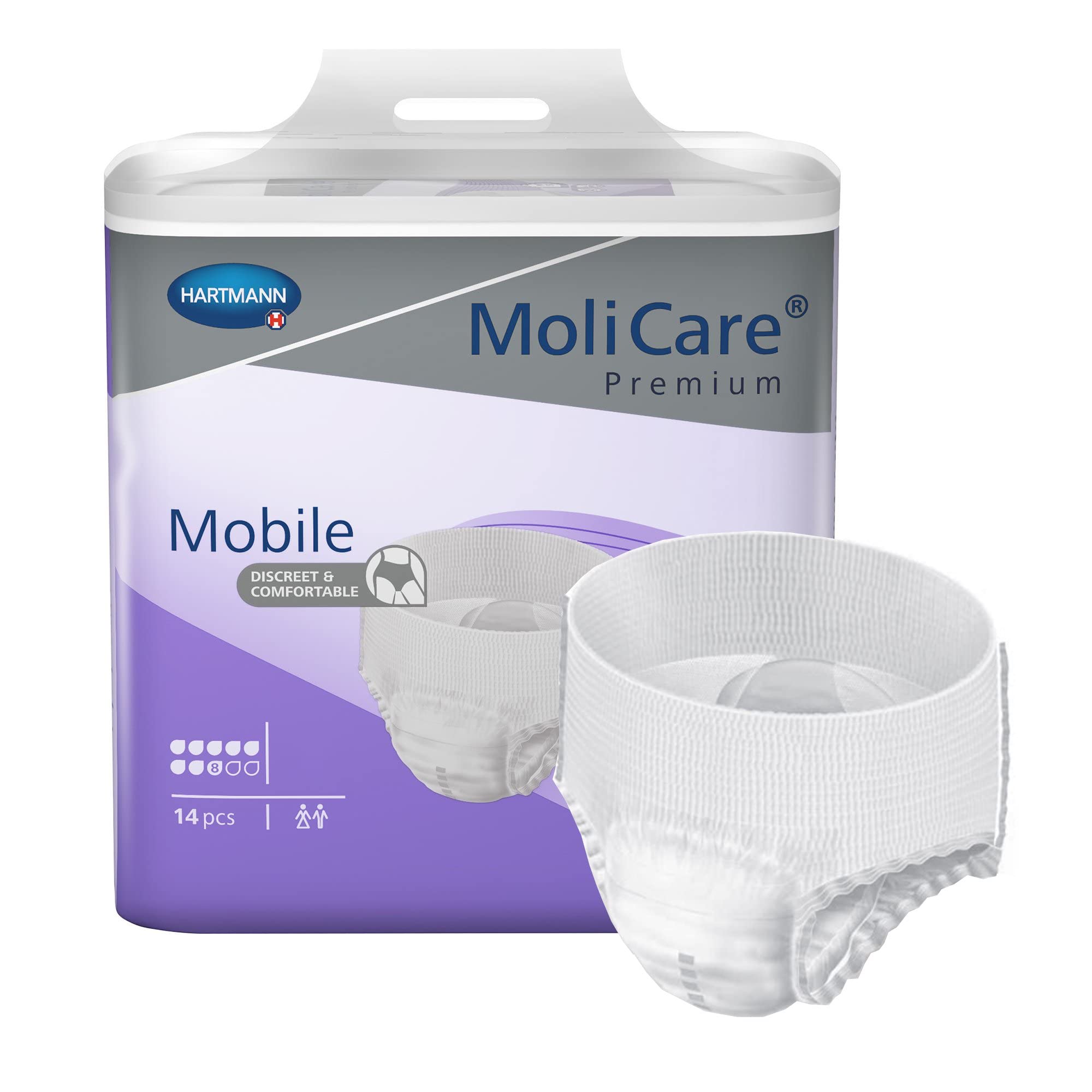 MoliCare Premium Mobile Einweghose: Diskrete Anwendung bei Inkontinenz für Frauen und Männer, 8 Tropfen, Gr. S (60-90 cm Hüftumfang), 4x14 Stück