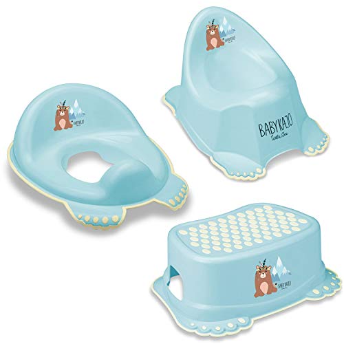 Babykajo 3 in 1 Baby Töpfchen Set TÜV Rheinland geprüft - Kinder Töpfchen + Kinder Toilettensitz + Kinder Tritthocker – aus BPA freiem Plastik und mit Antirutschfüßchen. (blau)