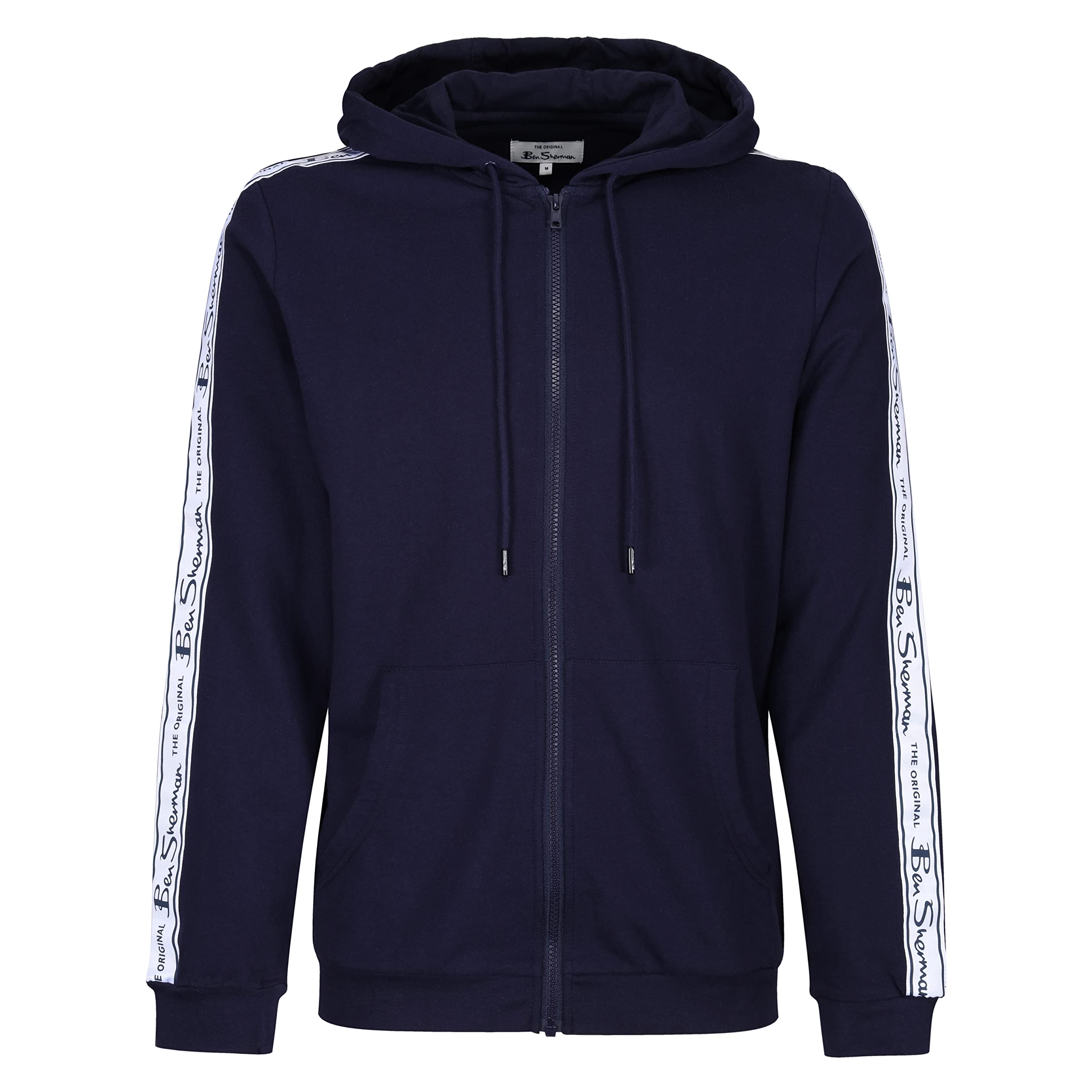 Herren Ben Sherman Lounge Hoodie in Marineblau mit vorderen Taschen, Markenbesatz in Weiß | Super weiche und Bequeme Loungewear aus 100% Baumwolle