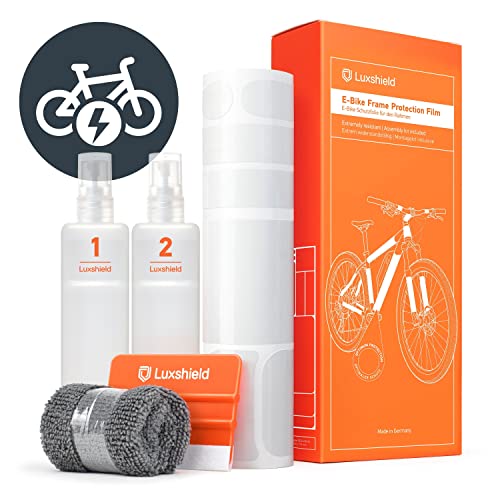 Luxshield E Bike Lackschutzfolie für eBike, Pedelec, Elektro Fahrrad, E-Bike, MTB etc. - 20-teiliges Rahmen-Set gegen Steinschlag - Transparent & selbstklebend