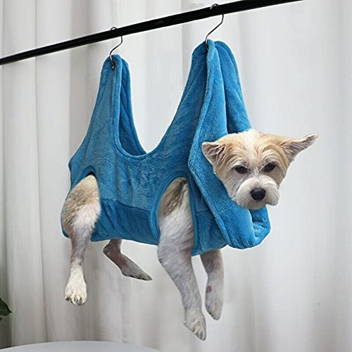 None Brand Pet Grooming Hammock Helper, Dog Grooming Harness Hanging Restraint, with 2 S-Shaped Hooks Dog Grooming Sling for Nail Trimming Bathing - Blue (L)