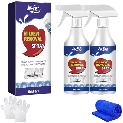 Jue Fish Mildew Removal Spray for Shower, Mould Remover Spray, Ceiling Mold Remover Spray, Bathroom Ceiling Mold Remover, Mildew Removal, Mildew-Proof, Nursing, Three Effects in One (2 set)