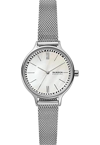 Skagen Damenuhr Anita Lille, Dreizeiger Uhrwerk, 30mm Silbernes Edelstahlgehäuse mit einem Edelstahl Mesh Armband, SKW2966