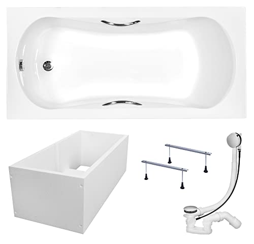 KOLMAN Badewanne Rechteck Aria Plus 170x70 mit Handgriffen, Wannenträger - Ablaufgarnitur VIEGA & Füße GRATIS
