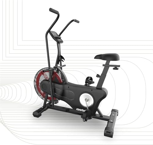 SportPlus Neuerscheinung 2020 Air Bike Indoor Heimtrainer Fahrrad Ergometer für Fitness, Spinning & Crossfit | Crosstrainer für Zuhause | Hometrainer mit Doppel Riemenantrieb Computer | Fanbike