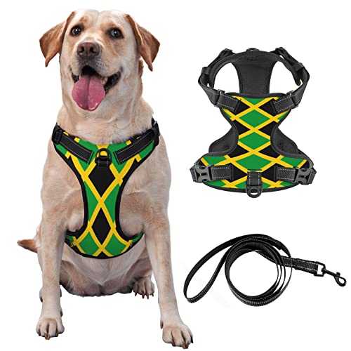 Hundegeschirr mit Jamaikanischer Flagge, kein Ziehen, Haustiergeschirr mit Leine, reflektierende und verstellbare Oxford-Weste für den Außenbereich, Spazierengehen, kein Würgen.