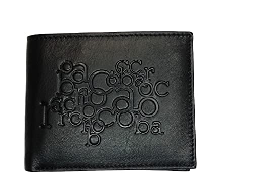 Geldbörse Herren Rocco Barock mit geprägtem Logo 100% Leder Farbe schwarz, Schwarz , L. 12 H 9,5 P. 1,5 Cm, Klassisch