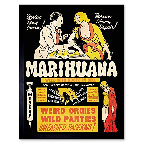Propaganda Political Drug Abuse Marijuana Weed Weird Art Print Framed Poster Wall Decor Kunstdruck Poster Wand-Dekor-12X16 Zoll