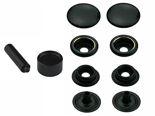 Ringfeder Druckknöpfe + Einschlagstempel, Snaps Buttons Metallknöpfe rostfreie Knöpfe Ringfederverschluss (20 Stück - 15 mm)