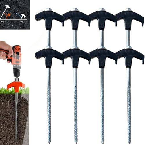 Splendiday 8 Screw In Tent Stakes, Gelmalls Tent Stakes, Tent Stakes Heavy Duty Screw, Ground Anchors Screw In, Tent Pegs Camping Stakes for Pitching Camping Tents (8PC, Black)