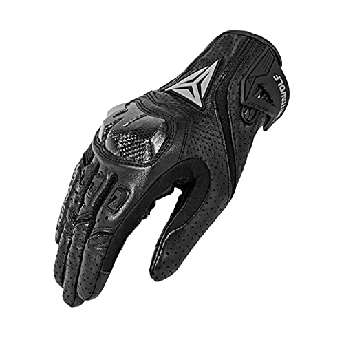 VaizA Motorradhandschuhe Motorradhandschuhe Atmungsaktiver Leder-Touchscreen-Vollfinger-Saisonhandschuhe mit hartem Knöchelschutz aus Kohlefaser Motorrad Handschuhe (Color : Noir, Größe : XXL)