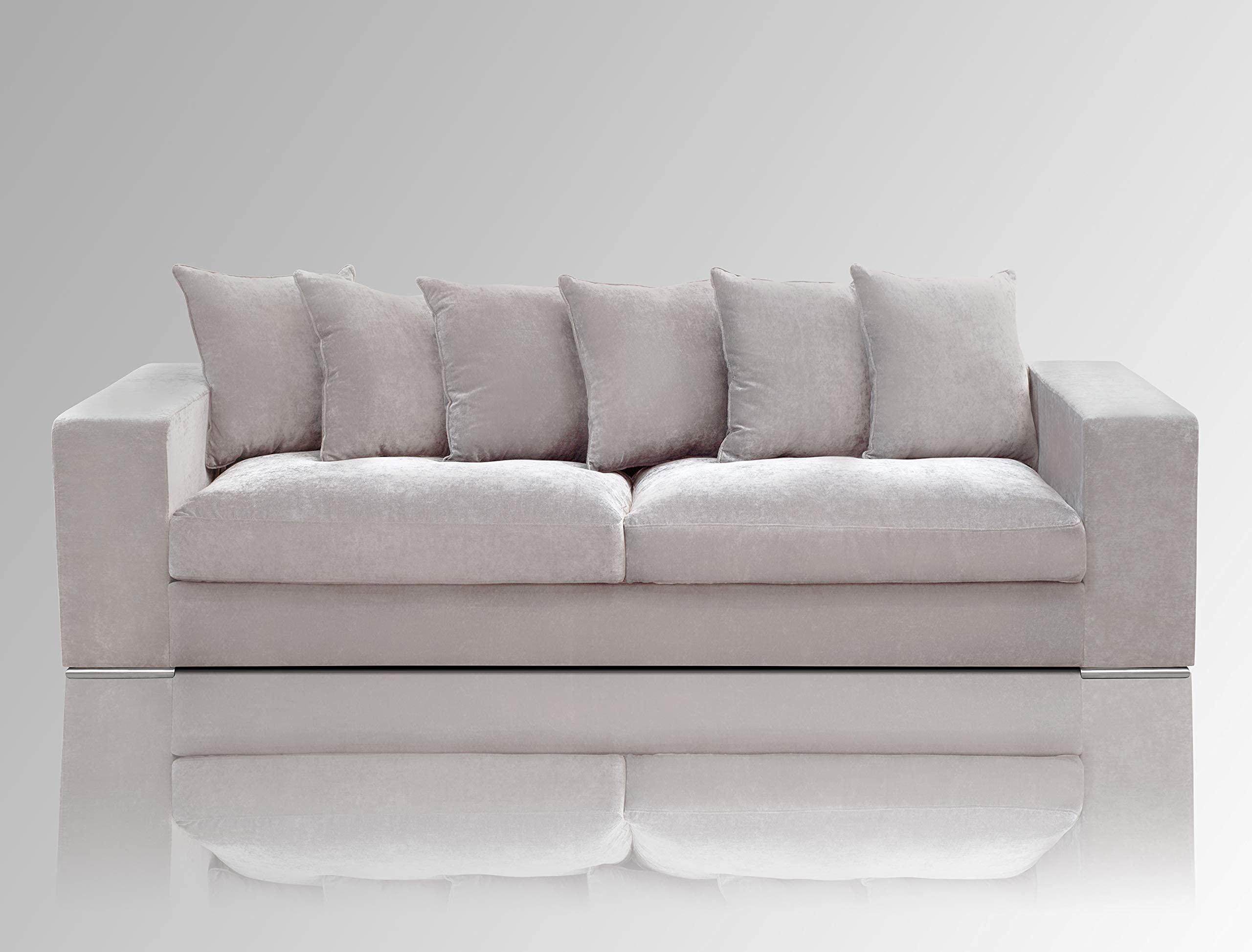 Amaris Elements | Big Sofa 'Monroe' Samtbezug 4 Sitzer Wohnzimmer XL Couch grau 2.65m in 5 Farben + 4 Größen