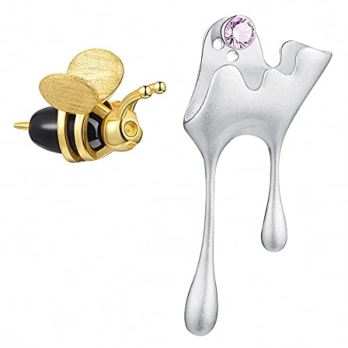Lotus Fun S925 Sterling Silber Ohrringe Bienen und Tropfender Honig Asymmetrische Ohrstecker Persönlichkeit Temperament Schmuck für Frauen und Mädchen