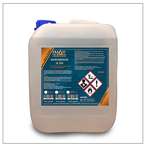 INOX® - IX 200 Waschbenzin 10L - Lösungsmittel für Fleckentfernung auf Textil, Kunststoff, Oberflächen & Arbeitsgeräten - Waschbenzin Reinigungsbenzin - Benzin Reiniger