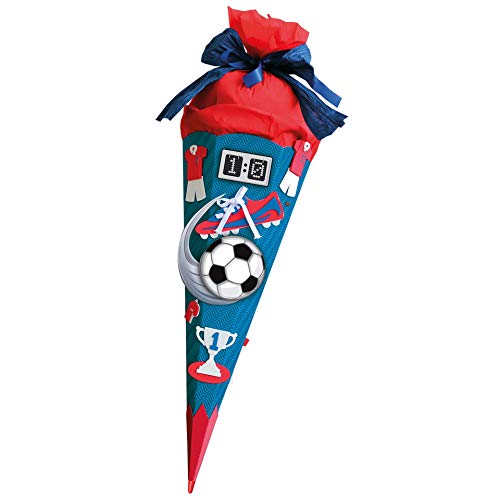 ROTH Schultüten-Bastelset mit Effekten (Sound) und Moosgummiteilen Soccer 68 cm groß - 6-eckig Rot(h)-Spitze Kreppverschluss rot - Zuckertüte Fußball