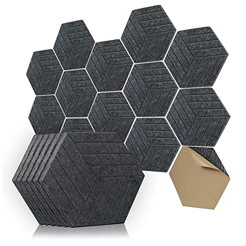 SAHROO Schallschutzplatten Hexagon Selbstklebend, 12 StüCk Akustikplatte, SchalldäMpfungsplatte für Studio Office Home,3