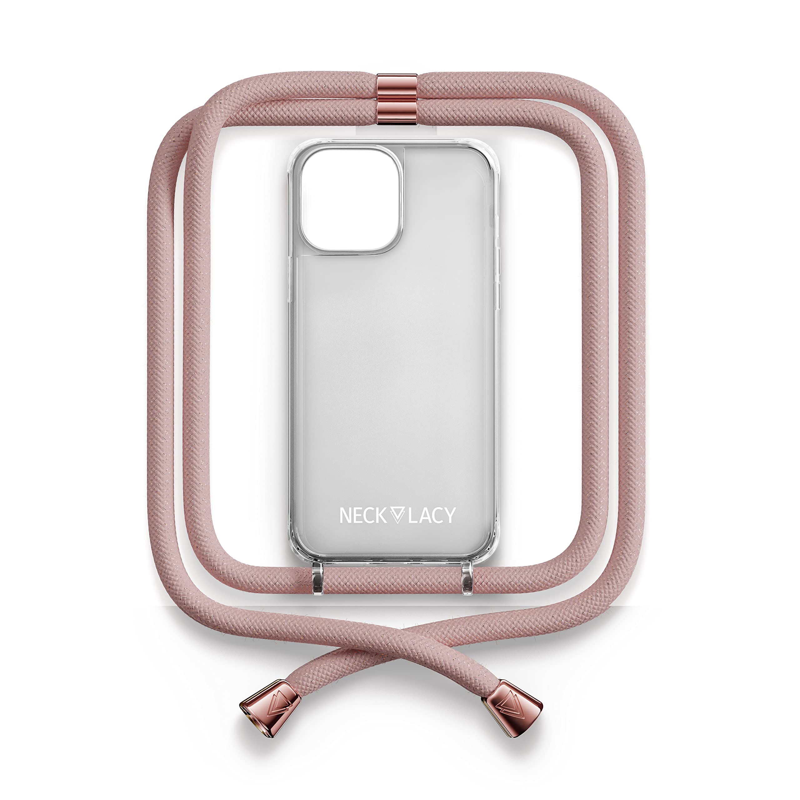 NECKLACY® - Die Premium Handykette für Apple iPhone 14 Pro in Soft Nude | transparente Handyhülle mit hochwertiger Kordel zum Umhängen - Smartphone Crossbody Case
