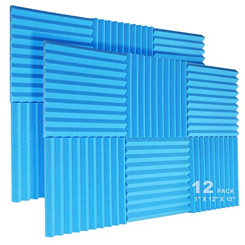 JBER 12 Stück Akustikschaumplatten, 2,5 x 30,5 x 30,5 cm, Studio, schalldicht, keilförmig, feuerfest, schalldicht, Akustik-Behandlungsschaum (blau)
