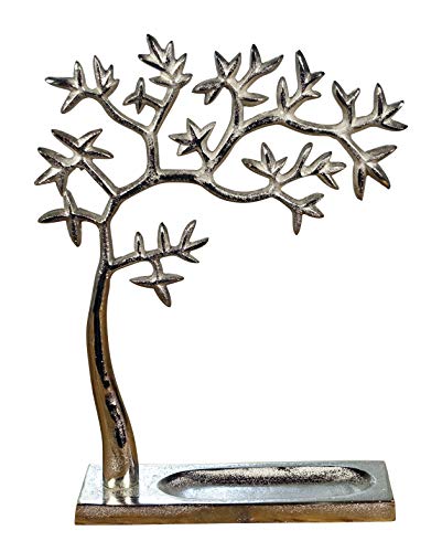 Schmuckbaum Schmuckständer Schmuckhalter Dekobaum Aluminium Silber - Schmuck Baum für Ringe, Ketten und Armbänder - in 2 Größen 31 cm oder 37,5 cm (Baum/Maße: 25x8,5x31 cm)