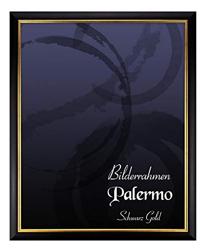 Bilderrahmen Palermo 42x59,4 cm DIN A2 in Schwarz Gold aus Massivholz mit Antireflex-Kunstglas