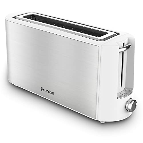 Grunkel - TS-MAXISTEEL - Extra breiter Schlitz Toaster mit 6 Bräunungsstufen und herausnehmbaren Krümelschublade, Aufwärmen, Auftauen und Abbrechen - Edelstahl - 1000W
