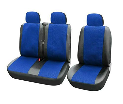 2+1 Sitzbezüge Vordere Schonbezüge Bus Van Komfort Kunstleder + Premium Stoff Blau/Schwarz