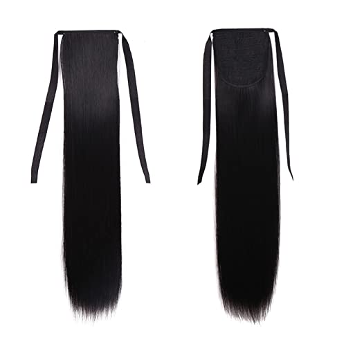 hanxiaoyishop Perücke 22"Pferdeschwanz in gerader Clip-Haarteil mit Haarnadeln synthetische Pony-Tail-Haarverlängerungen for Frauen Perücken (Color : 01, Stretched Length : 34inches)
