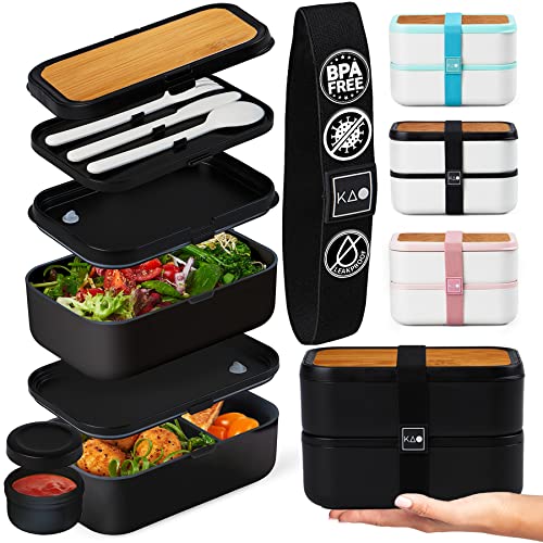 KARRICO Auslaufsichere XL Premium Bento-Box Erwachsene Lunchbox | 1,9 l große Bento-Lunchbox | Weihnachtsgeschenk | Bento Box für Erwachsene | BPA-frei, mikrowellengeeignet (schwarz)