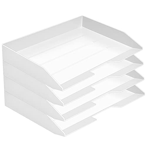 Acrimet stapelbare Briefablage A4, 4 Fächer, aus Kunststoff, Dokumentenorganizer mit Seitenöffnung (weiß)