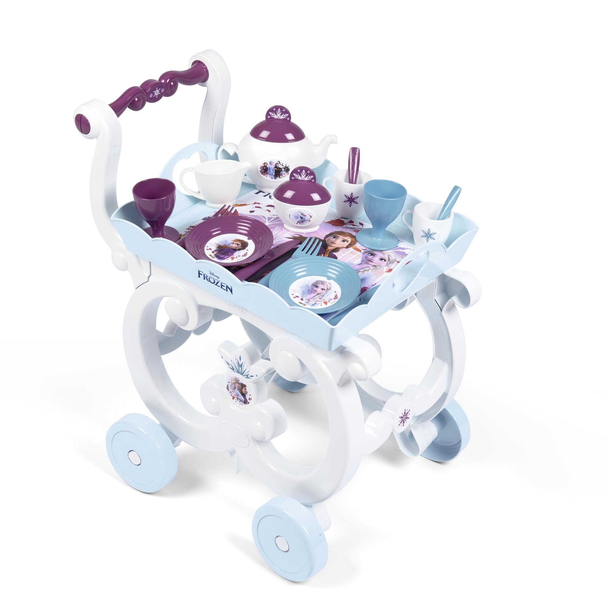 Smoby - Die Eiskönigin Servierwagen - Spielset mit Spielzeug-Teeservice, inkl. Teller, Besteck, Becher, Serviertablett und Wagen auf Rollen für Kinder ab 3 Jahren