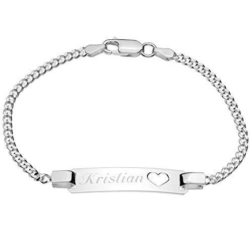 Schmuck-Pur Echt Silber Damen Mädchen ID-Armband Herz 19cm mit Wunsch-Gravur