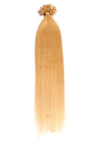 Mittelblonde Bonding Extensions aus 100% Remy Echthaar - 25x 1g 60cm Glatte Strähnen - Lange Haare mit Keratin Bondings U-Tip als Haarverlängerung und Haarverdichtung in der Farbe #22 Mittelblond