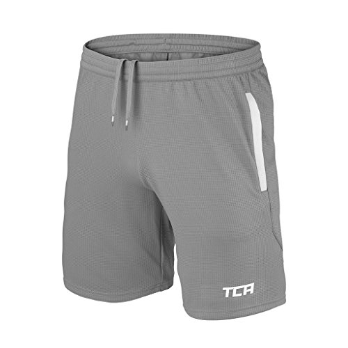 TCA Herren Aeron Gym und Running Shorts mit Taschen - Grau/Weiss, M