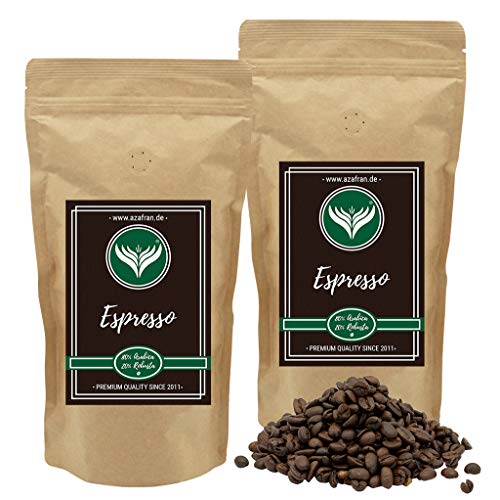 Azafran Roter Espresso Kaffeebohnen ganz 80% Arabica 20% Robusta dunkle Premium Röstung 1kg