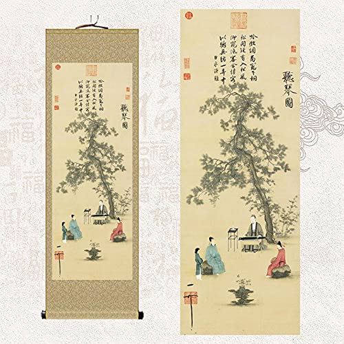 Rollbilder, Feng Shui tibetisches Thangka, Wandbehang, Thangka-Brokat, Wandkunst-Dekoration, Malerei, traditionelles gerahmtes Seidenhandwerk-Ting Qin-Figur (Color : 3)