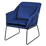 SVITA Josie Sessel gepolstert Beistellsessel Lounge Couch Einzelsofa Relaxsessel Seat Fernsehsessel Stoff inkl. Kissen Stuhl Samt (Blau, Samt)